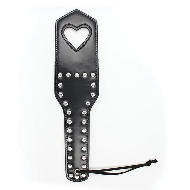 Plesur Cut-Out Heart w/Studs Paddle - Black - Bondage Blindfolds & Restraints