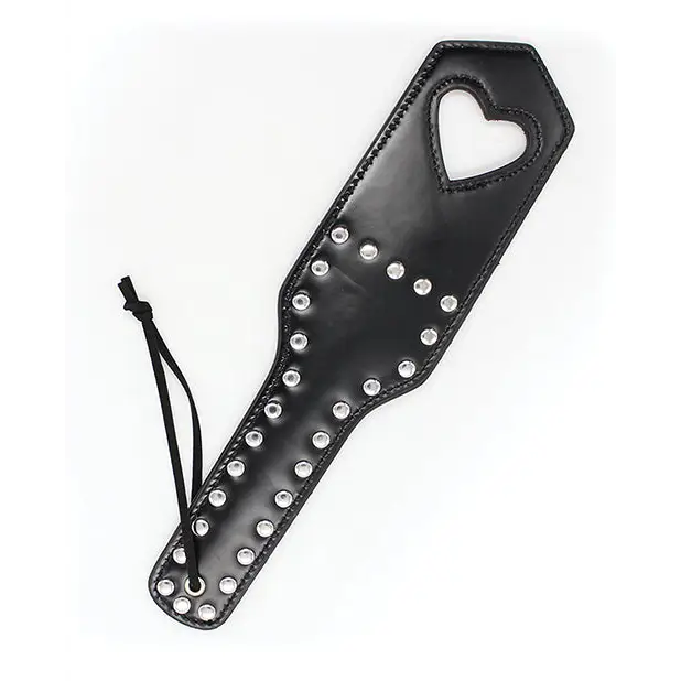 Plesur Cut-Out Heart w/Studs Paddle - Black - Bondage Blindfolds & Restraints