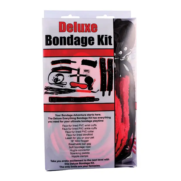 Plesur Deluxe Bondage Kit - Black/Red - Bondage Blindfolds & Restraints