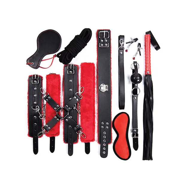 Plesur Deluxe Bondage Kit - Black/Red - Bondage Blindfolds & Restraints