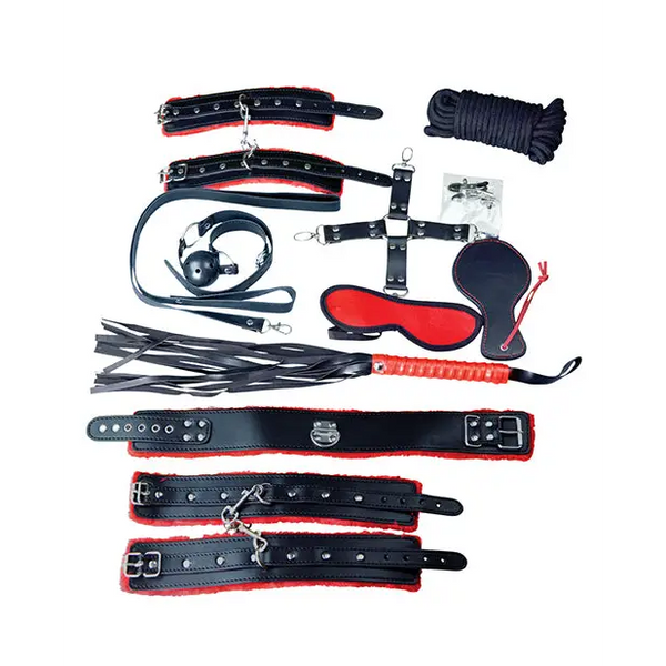 Plesur Deluxe Bondage Kit - Black/Red - Bondage Blindfolds & Restraints