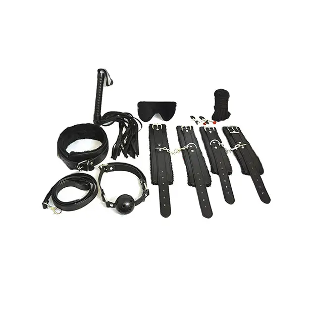 Plesur Everything Bondage 12 Piece Kit - Black - Bondage Blindfolds & Restraints