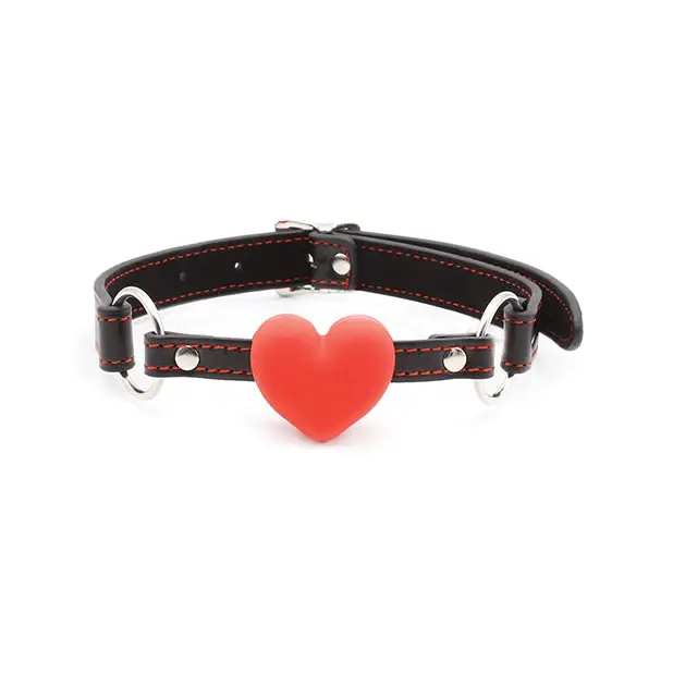 Plesur Heart Ball Gag w/Red Hearts - Black - Bondage Blindfolds & Restraints