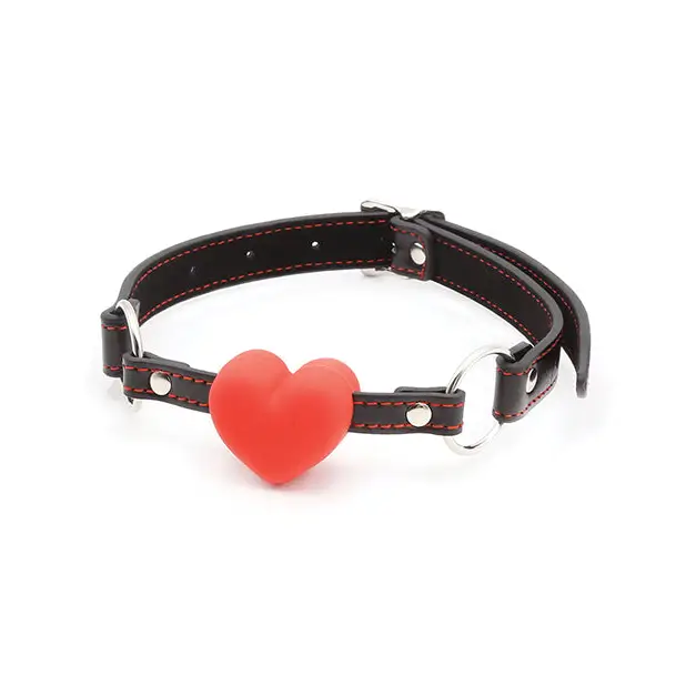 Plesur Heart Ball Gag w/Red Hearts - Black - Bondage Blindfolds & Restraints