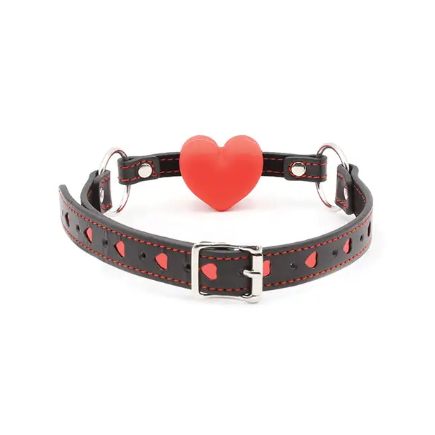 Plesur Heart Ball Gag w/Red Hearts - Black - Bondage Blindfolds & Restraints