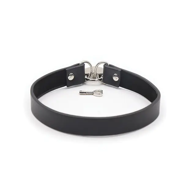 Plesur PVC Collar w/Heart Lock - Black - Bondage Blindfolds & Restraints