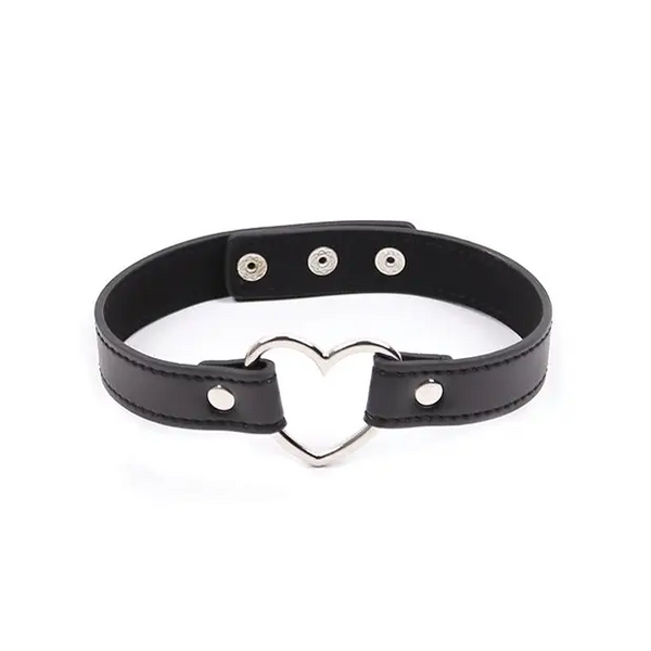 Plesur PVC Heart Connector Choker - Black - Bondage Blindfolds & Restraints