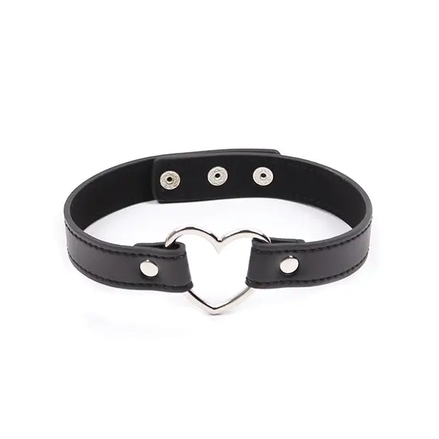 Plesur PVC Heart Connector Choker - Black - Bondage Blindfolds & Restraints
