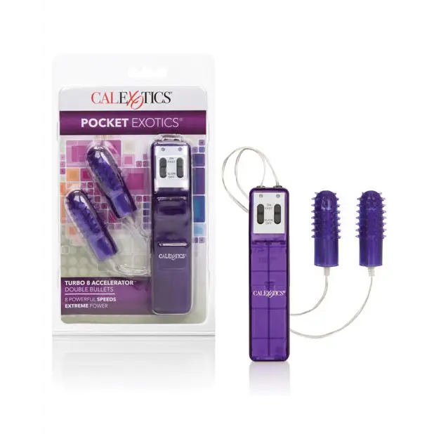 Pocket Exotics Turbo 8 Accelerator Double Bullets - Purple - Stimulators