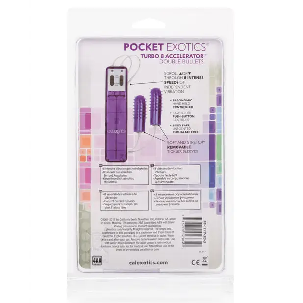 Pocket Exotics Turbo 8 Accelerator Double Bullets - Purple - Stimulators