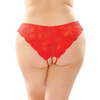 Poppy Crotchless Floral Lace Panty Red QN - Lingerie - Plus/Queen - Hanging