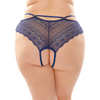 Posey Strappy Lace & Microfiber Crotchless Panty Navy QN - Lingerie - Plus/Queen - Hanging