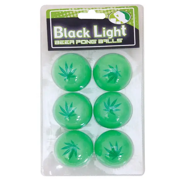 Pot Leaf Black Light Pong Balls - Green Pack of 6 - Games for Parties