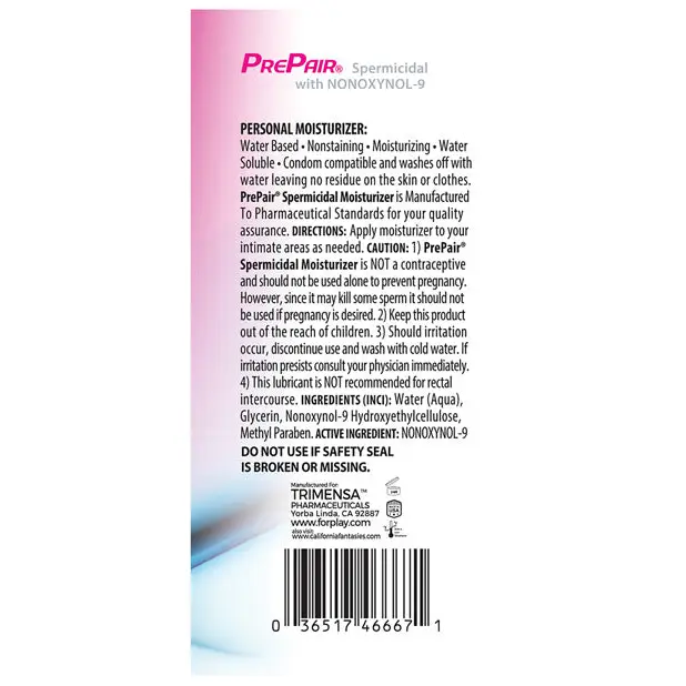 Prepair Spermicidal Lubricant - 2.4 oz Bottle - Lubricants