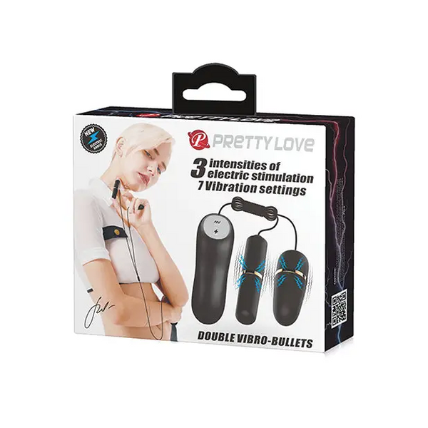 Pretty Love Double Vibro Bullets w/Electrostim - Black - Stimulators