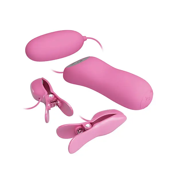 Pretty Love Electric Shock Vibro Nipple Clamps & Bullet - Pink - Stimulators