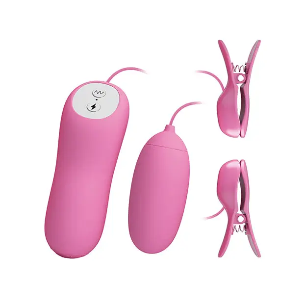 Pretty Love Electric Shock Vibro Nipple Clamps & Bullet - Pink - Stimulators