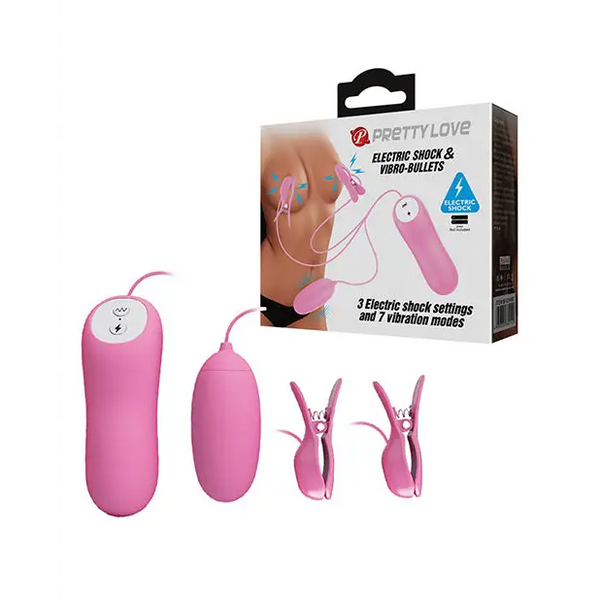 Pretty Love Electric Shock Vibro Nipple Clamps & Bullet - Pink - Stimulators