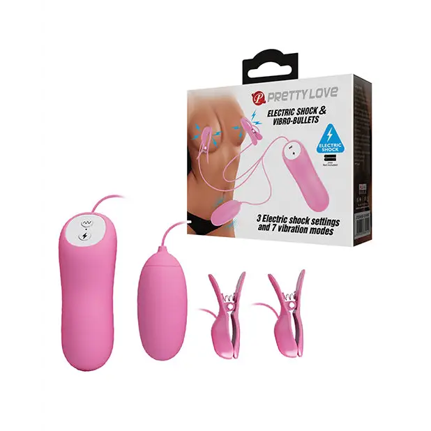 Pretty Love Electric Shock Vibro Nipple Clamps & Bullet - Pink - Stimulators