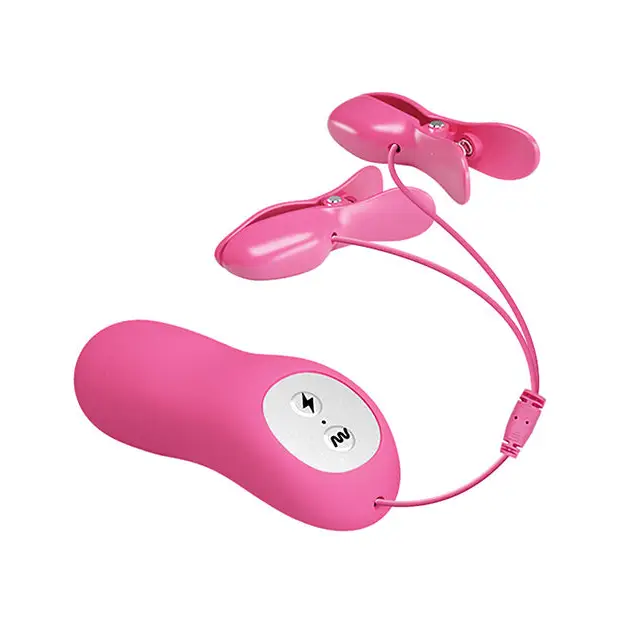 Pretty Love Romantic Wave Electro Shock Vibrating Nipple Clamps - Rose - Bondage Blindfolds & Restraints
