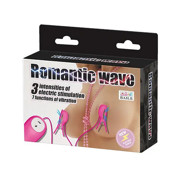 Pretty Love Romantic Wave Electro Shock Vibrating Nipple Clamps - Rose - Bondage Blindfolds & Restraints