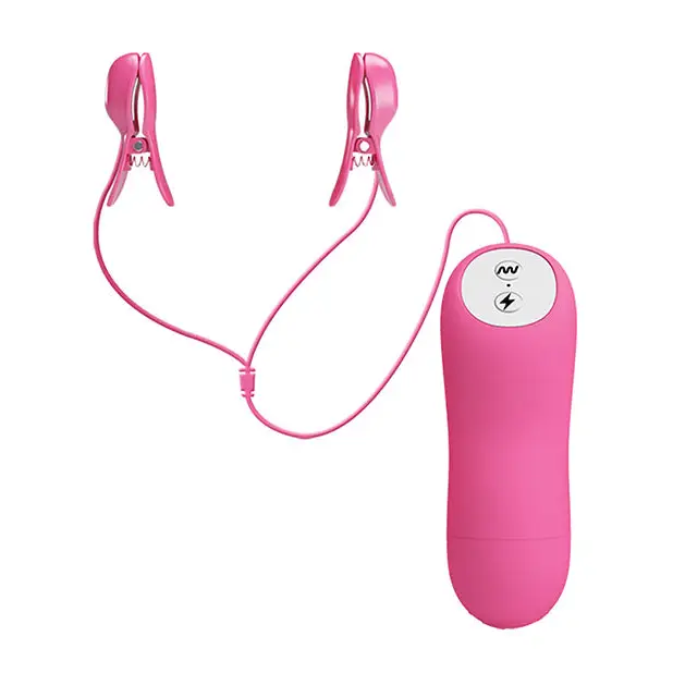 Pretty Love Romantic Wave Electro Shock Vibrating Nipple Clamps - Rose - Bondage Blindfolds & Restraints