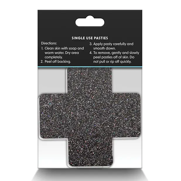 Pretty Pasties Glitter Cross Black/Gold - 2 Pair - Lingerie - Packaged