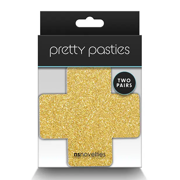 Pretty Pasties Glitter Cross Black/Gold - 2 Pair - Lingerie - Packaged
