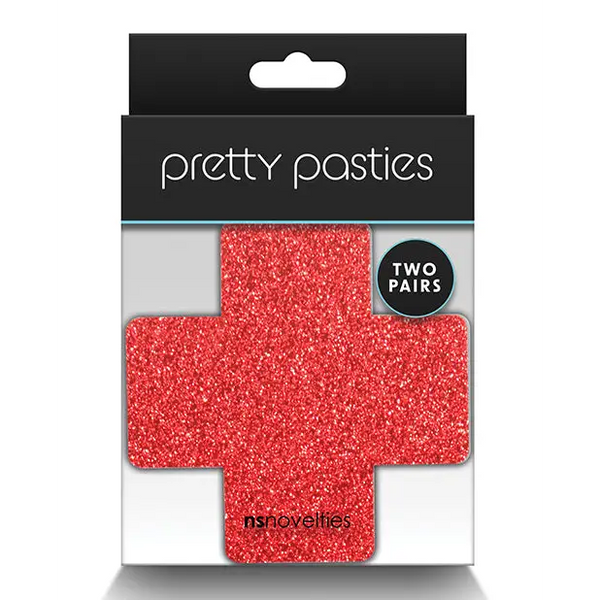 Pretty Pasties Glitter Cross Red/Silver - 2 Pair - Lingerie - Packaged