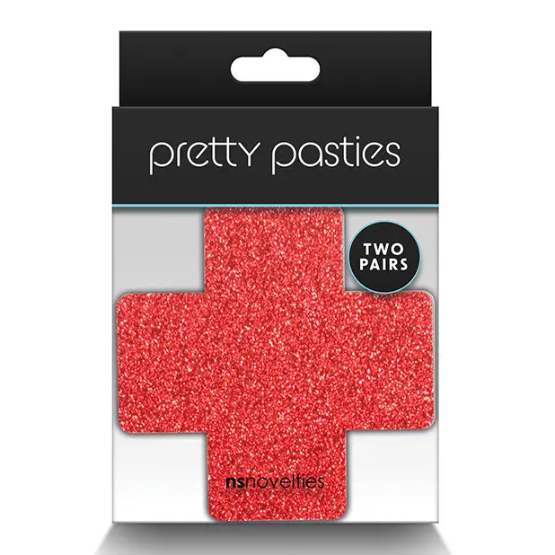 Pretty Pasties Glitter Cross Red/Silver - 2 Pair - Lingerie - Packaged