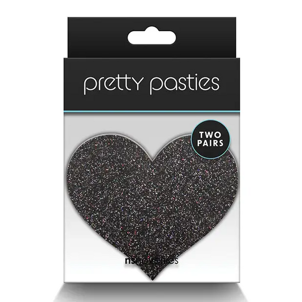 Pretty Pasties Glitter Hearts Black/Gold - 2 Pair - Lingerie - Packaged