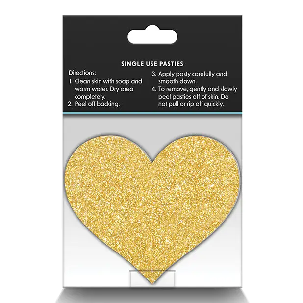 Pretty Pasties Glitter Hearts Black/Gold - 2 Pair - Lingerie - Packaged