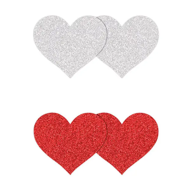 Pretty Pasties Glitter Hearts Red/Silver - 2 Pair - Lingerie - Packaged