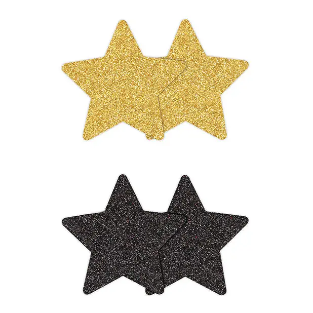 Pretty Pasties Glitter Stars Black/Gold - 2 Pair - Lingerie - Packaged