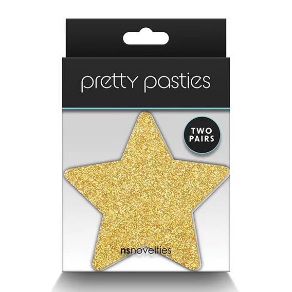 Pretty Pasties Glitter Stars Black/Gold - 2 Pair - Lingerie - Packaged