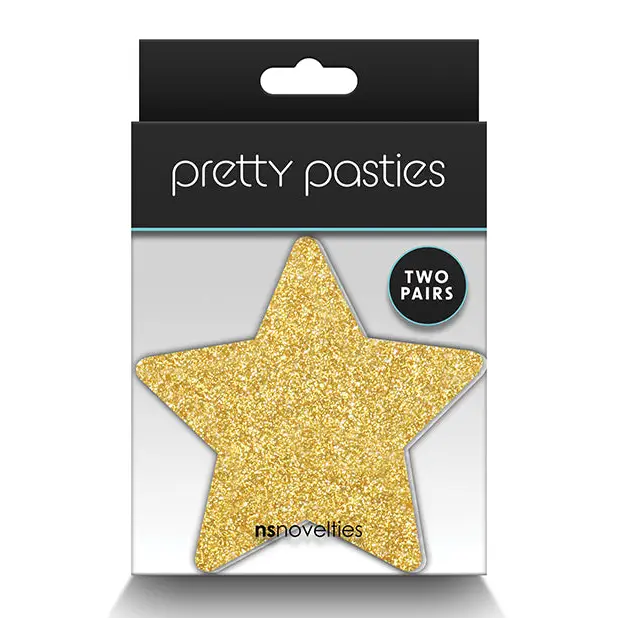 Pretty Pasties Glitter Stars Black/Gold - 2 Pair - Lingerie - Packaged