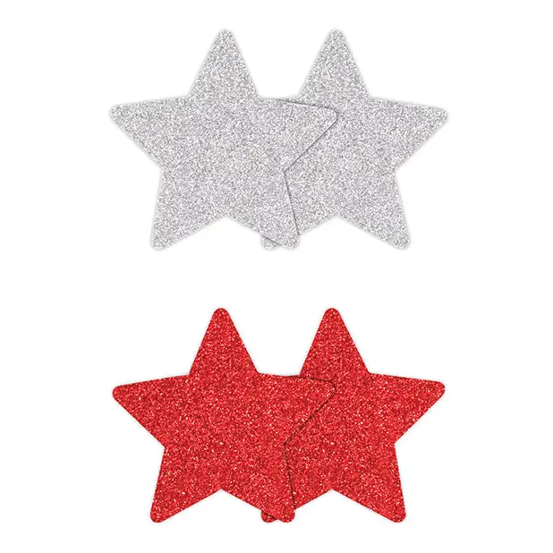 Pretty Pasties Glitter Stars Red/Silver - 2 Pair - Lingerie - Packaged