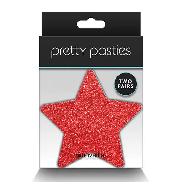 Pretty Pasties Glitter Stars Red/Silver - 2 Pair - Lingerie - Packaged