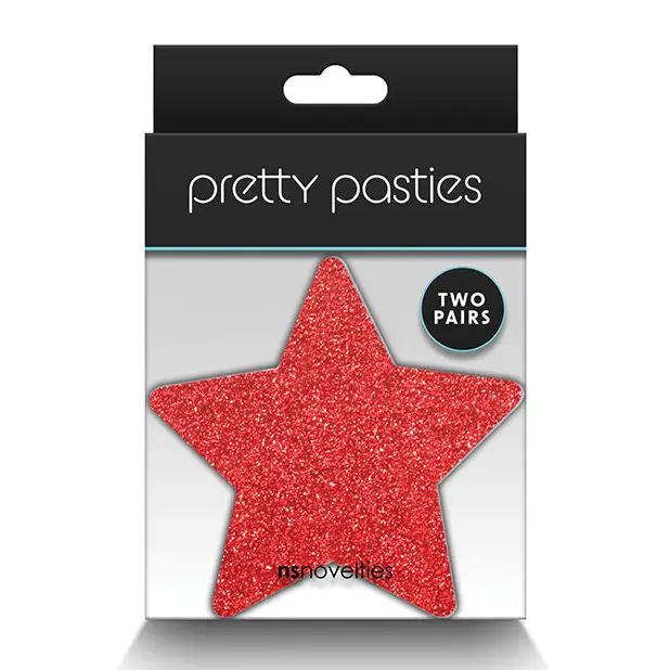 Pretty Pasties Glitter Stars Red/Silver - 2 Pair - Lingerie - Packaged