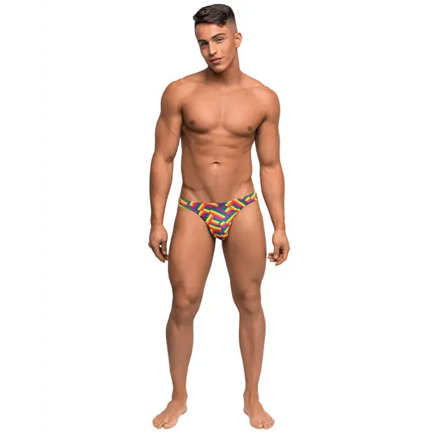 Pride Fest Contoured Pouch Bong Thong Rainbow L/XL - Lingerie - Packaged