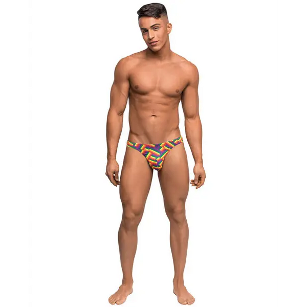 Pride Fest Contoured Pouch Bong Thong Rainbow S/M - Lingerie - Packaged