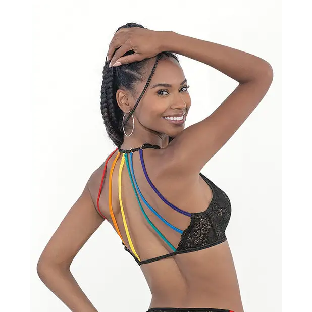 Pride Lace Rainbow Strappy Top Black O/S - Lingerie - Hanging