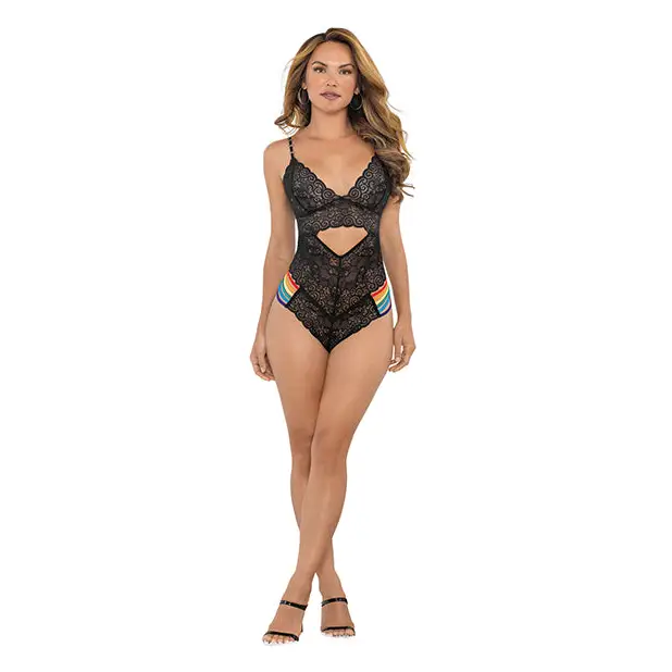 Pride Lace Teddy w/Rainbow Side Straps Black L/XL - Lingerie - Hanging
