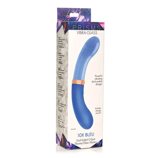Prisms Vibra-Glass 10x Dual Ended G Spot Silicone/Glass Vibrator - Bleu - Vibrators
