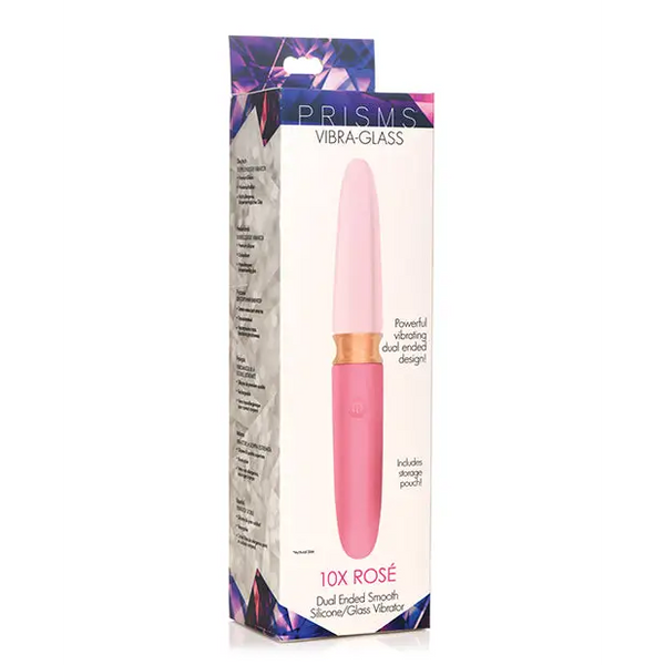 Prisms Vibra-Glass 10x Dual Ended Smooth Silicone/Glass Vibrator - Rose - Vibrators