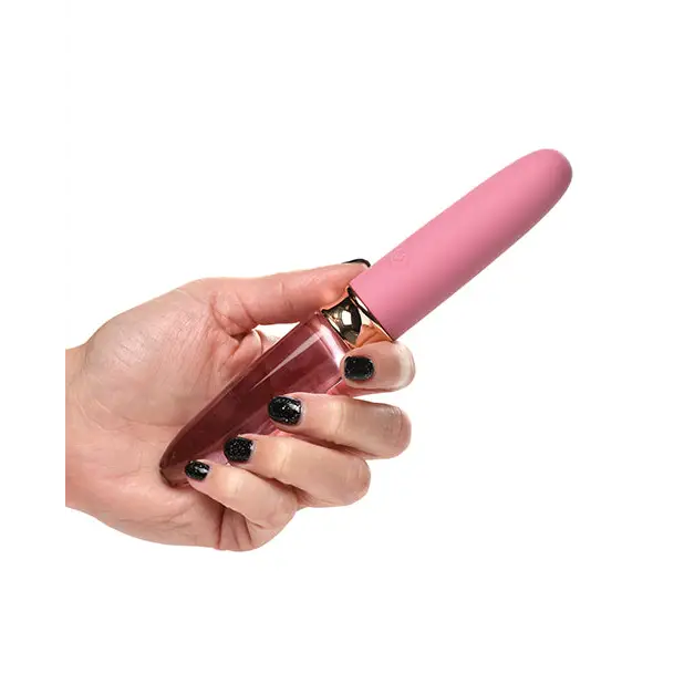 Prisms Vibra-Glass 10x Dual Ended Smooth Silicone/Glass Vibrator - Rose - Vibrators