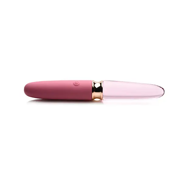 Prisms Vibra-Glass 10x Dual Ended Smooth Silicone/Glass Vibrator - Rose - Vibrators