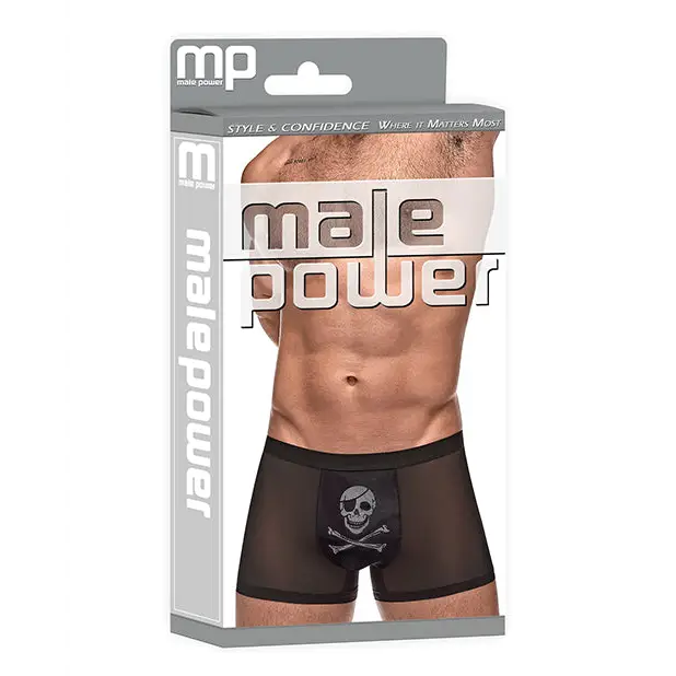 Private Screening Micro Mesh & Modal Skull Pouch Short Black LG - Lingerie - Packaged