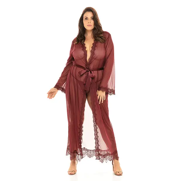 Provence Eyelash Lace Floor Length Robe Zinfandel 1X/2X - Lingerie - Plus/Queen - Hanging