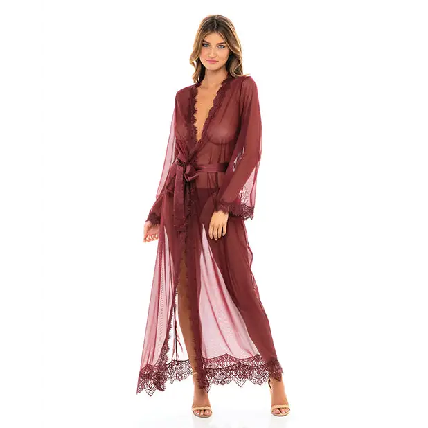 Provence Eyelash Lace Floor Length Robe Zinfandel L/XL - Lingerie - Hanging